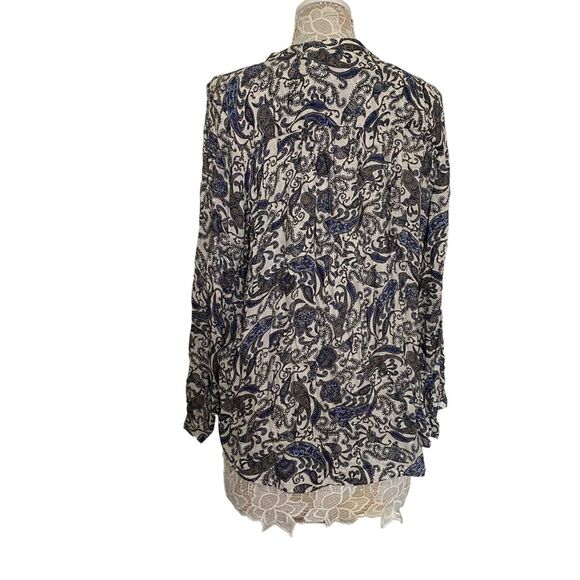 H&M Long Sleeve High-Low Hem V neck Shirt White Paisley patterned Size 14 - Picture 4 of 9